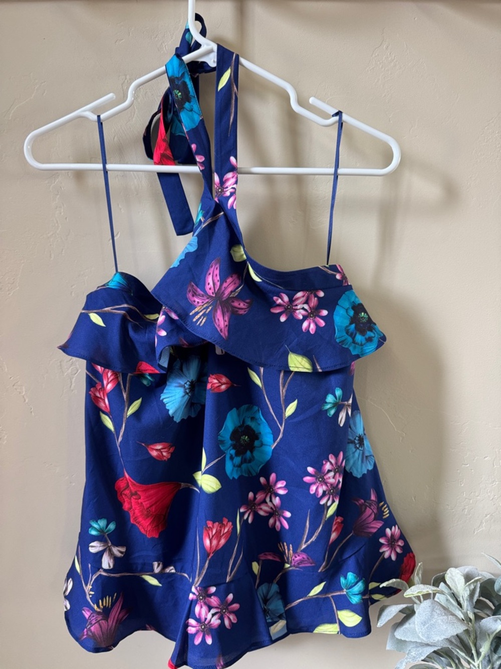 Parker Navy Floral Ruffle Halter Camisole